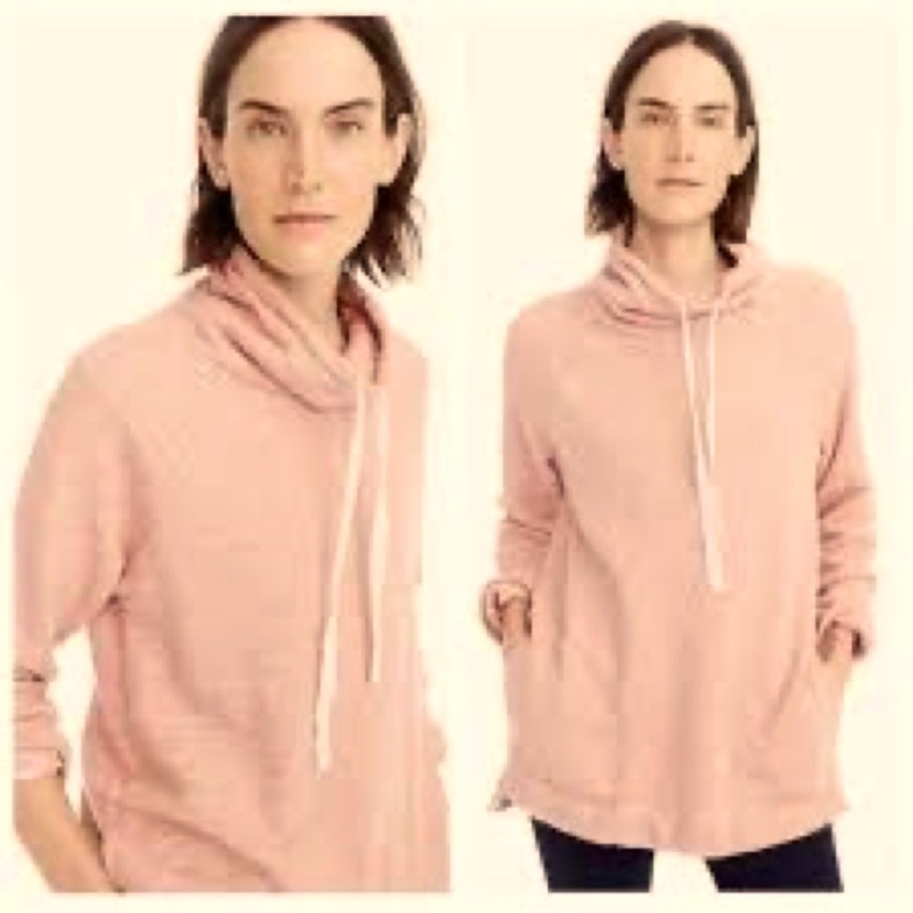 J. Crew L/XL cowl neck French terry-pink 2 pocket high low tunic sweat shirt